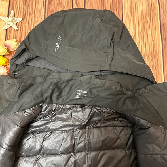 Men's Goose Down Arcteryx Logo Waterproof Warm Hooded Ski Down Jacket Size L - Picture 6 of 10